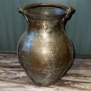 Vintage Vessel Handled Jar Vase Hammered Metal Bohemian Boho engraved 1912